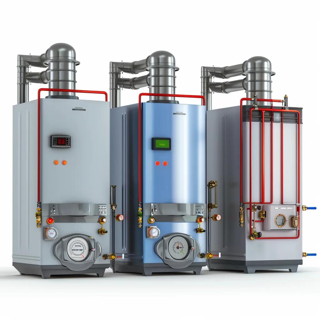 Side‑by‑side comparison of combi, system and regular condensing boilers with brief labels