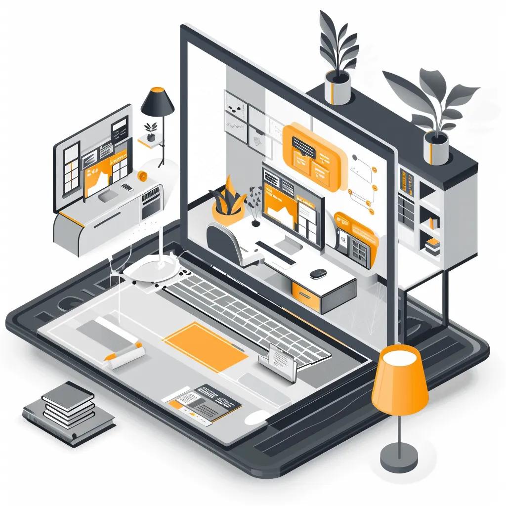 Laptop showing a local real estate landing page design in a home office