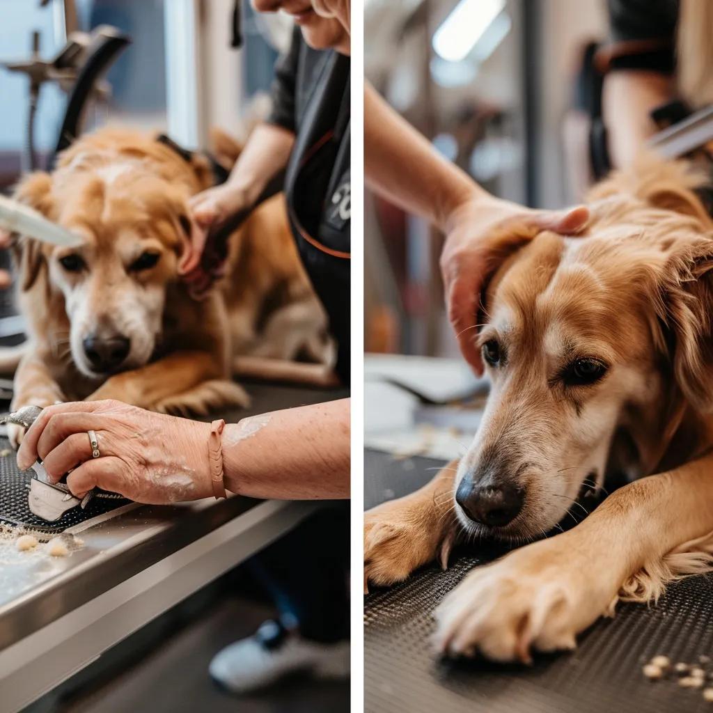 Groomer demonstrating clipping and grinding methods for dog nail care