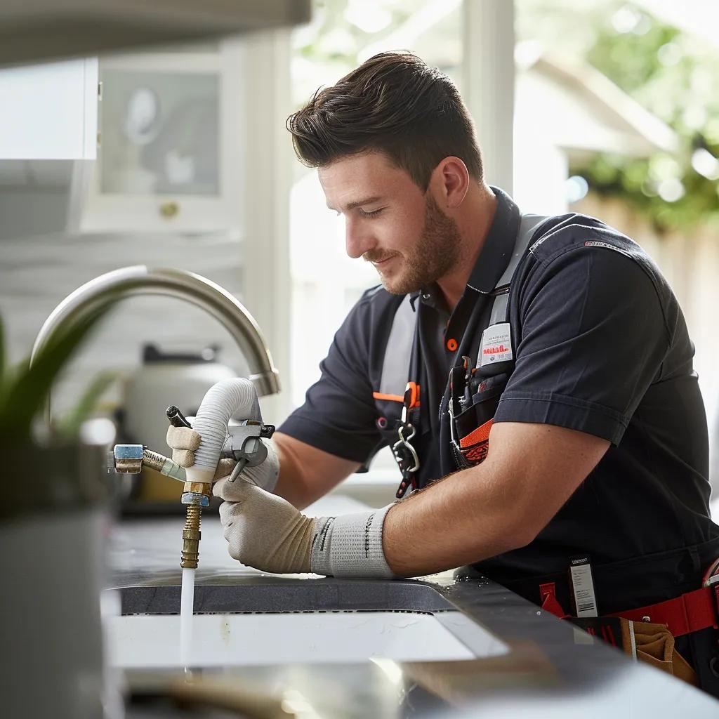 Technician repairing a burst pipe inside a home — emergency plumbing response