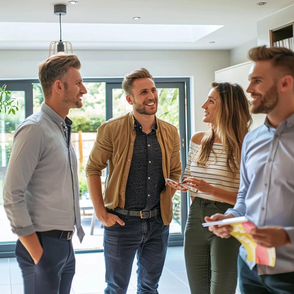 Young couple viewing a home in Cwmbran with an agent
