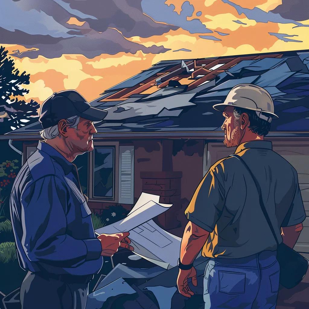 Roofer helping a homeowner with storm damage documentation and insurance coordination