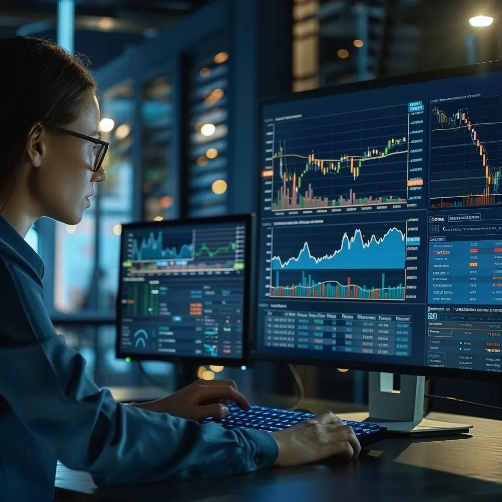 Trader practicing chart patterns with a market replay simulator