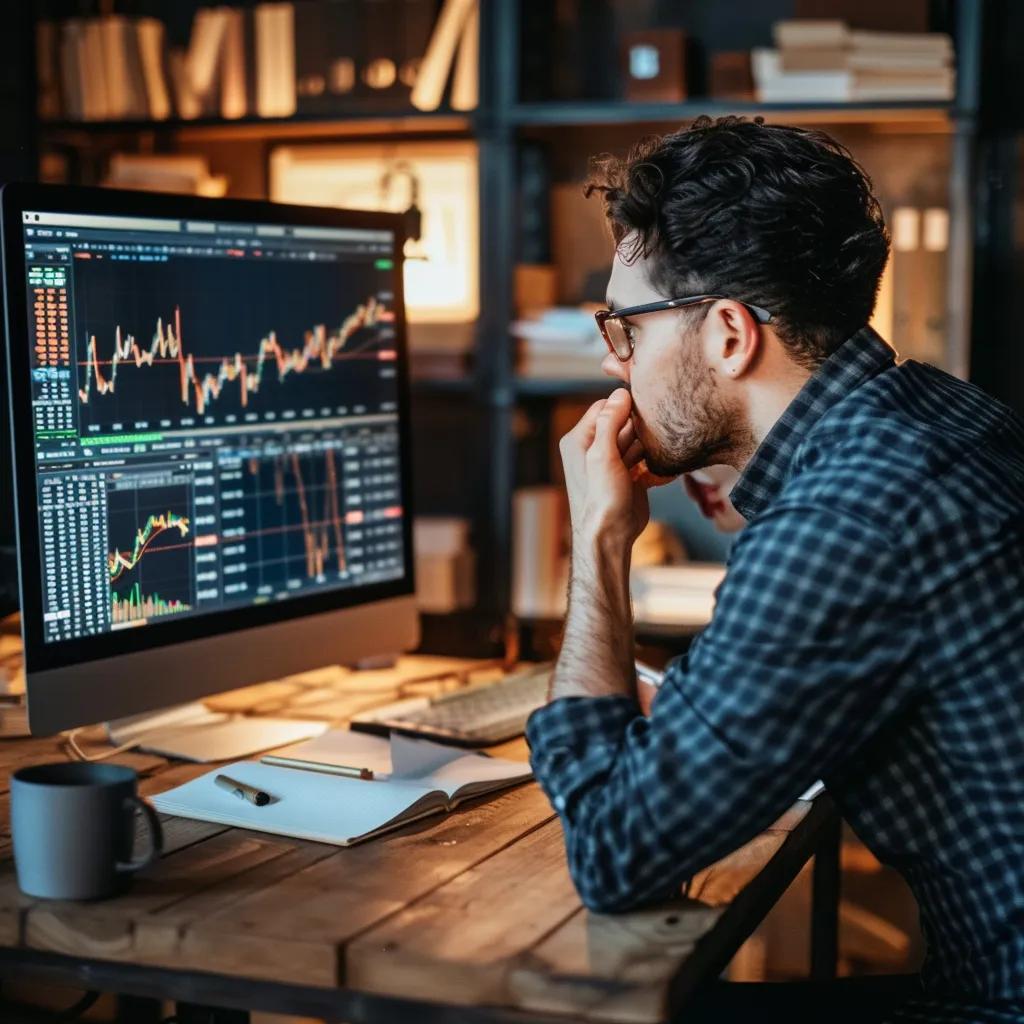 Trader analyzing reversal patterns on a screen to identify a trend change