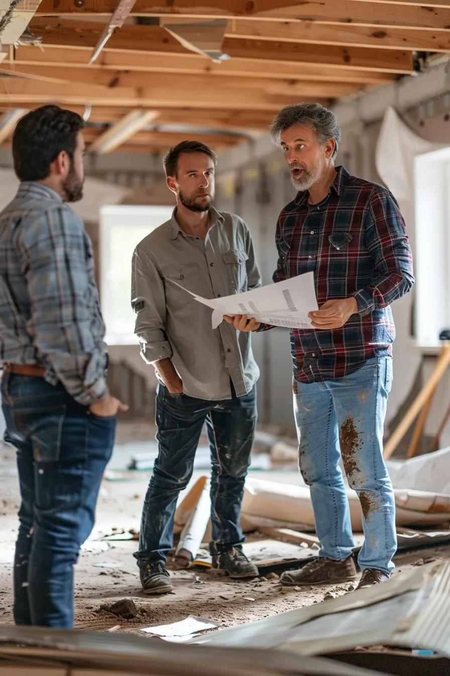 Public adjusters and insurance adjusters discussing property damage claims in a professional setting