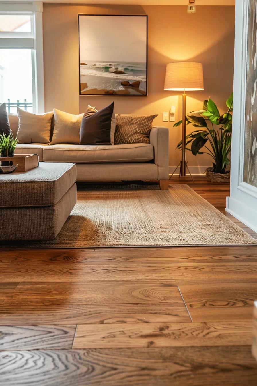 Living room showing different flooring types to illustrate their effect on resale value
