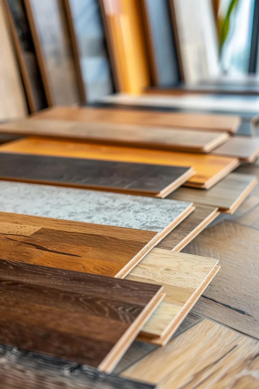 A mix of eco-friendly flooring samples in a modern interior, highlighting sustainable materials and design