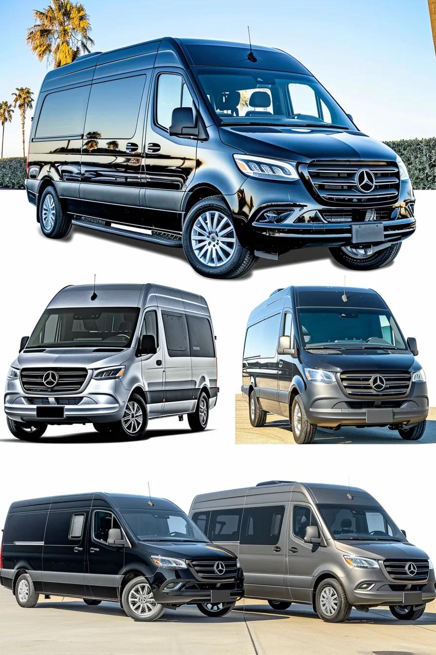 Collage of luxury vehicles for LAX transfers showing a sedan, SUV, limousine, and sprinter van