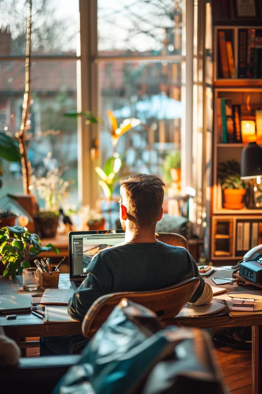 Homeowner reviewing contractor feedback on a laptop in a comfortable home office