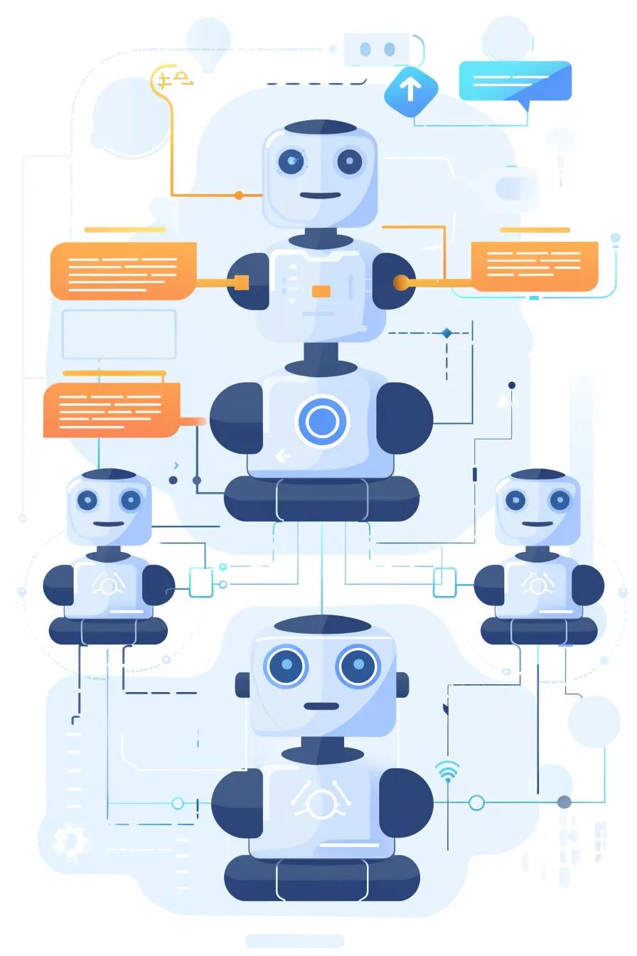Diagram showing four interconnected AI bots automating business processes