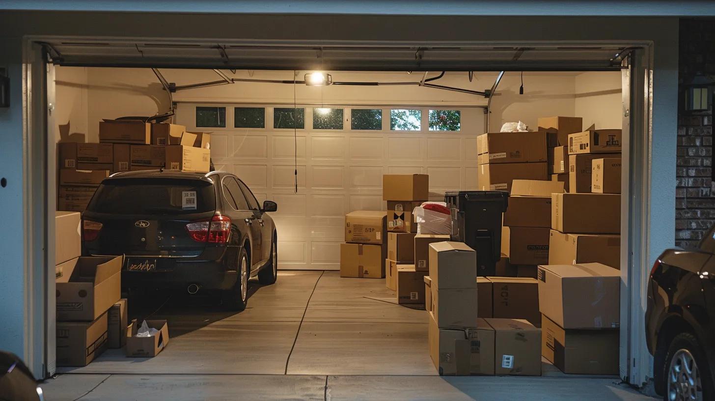 image of two car garage packed with boxes