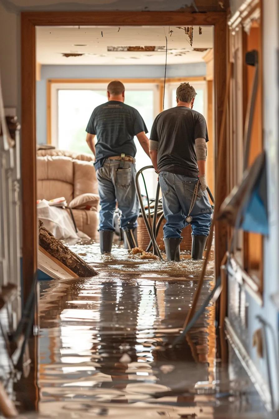 Professional crew removing water from a flooded home