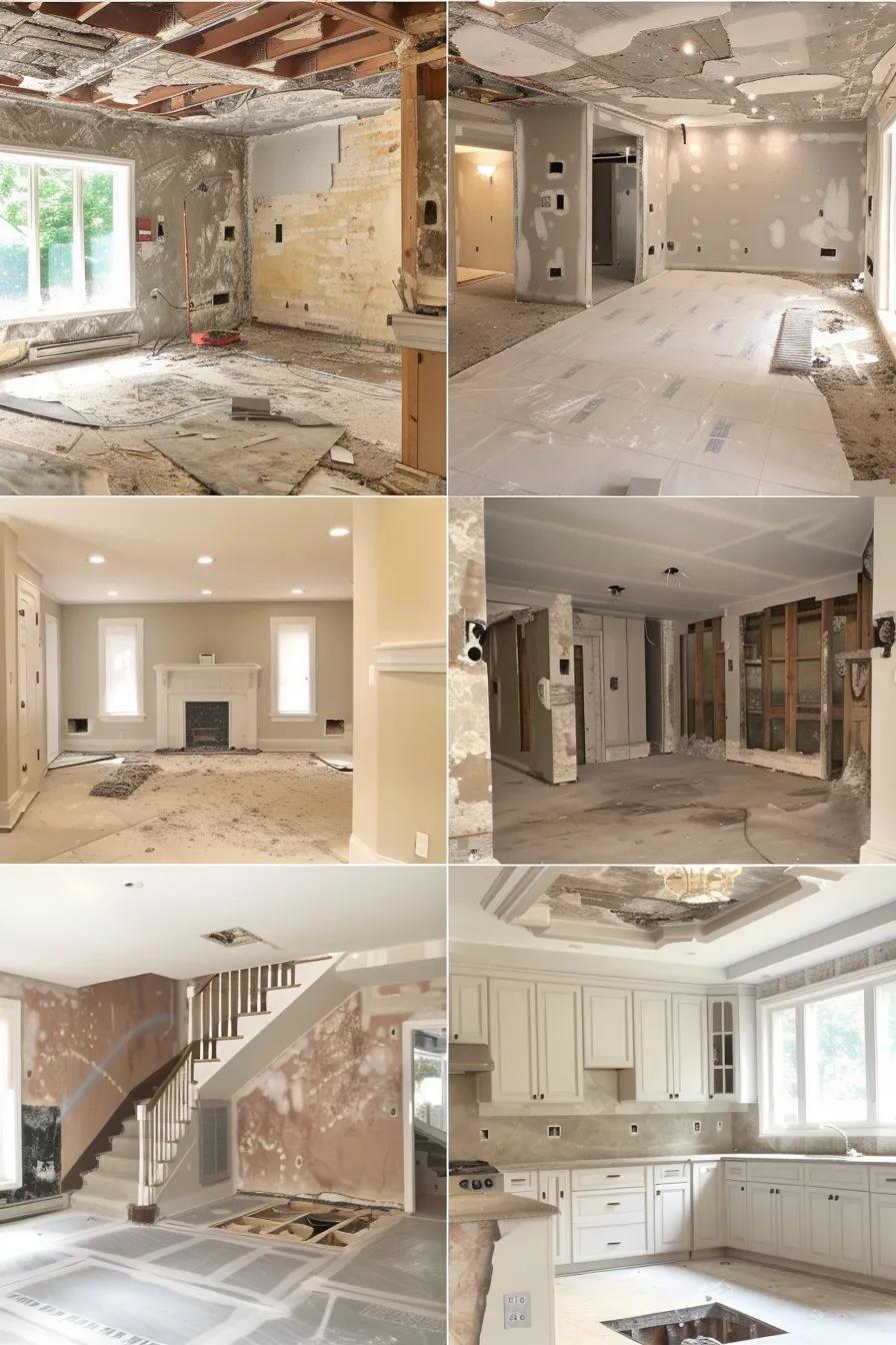 Collage showing testimonials, star reviews, and before-and-after project photos