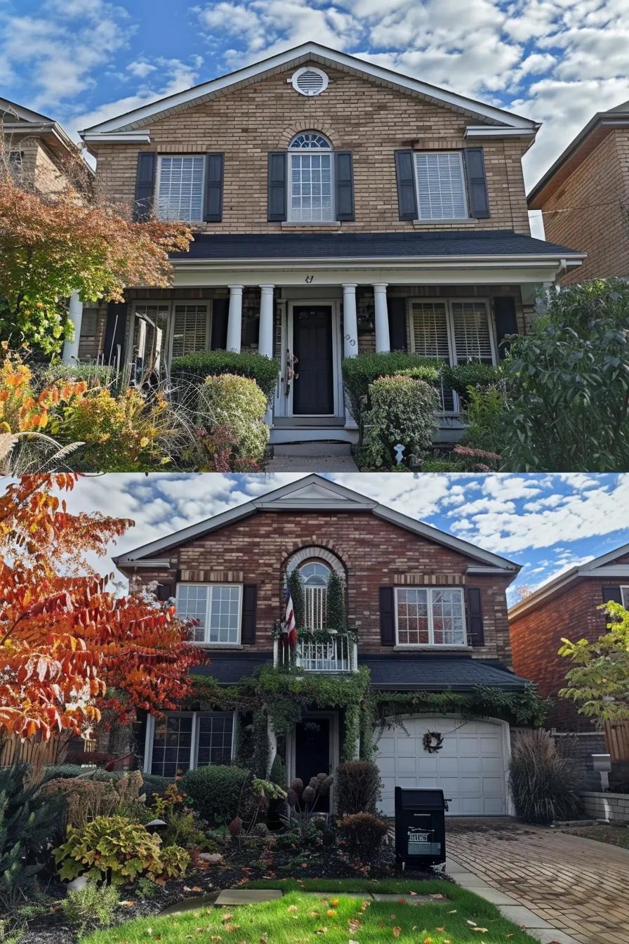 Before and after of a home's exterior after professional cleaning