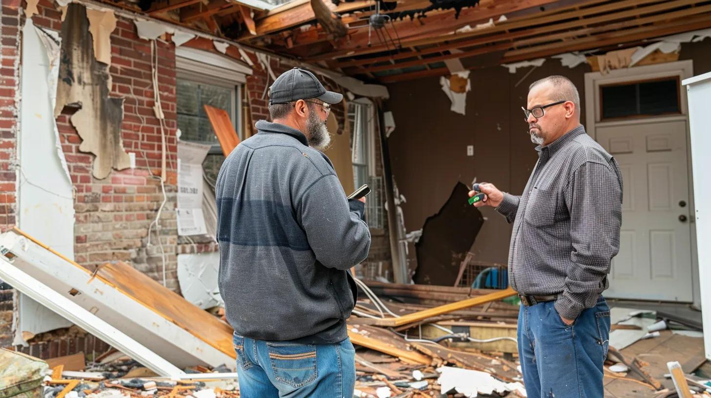 Public Adjuster inspecting damaged property with policyholder