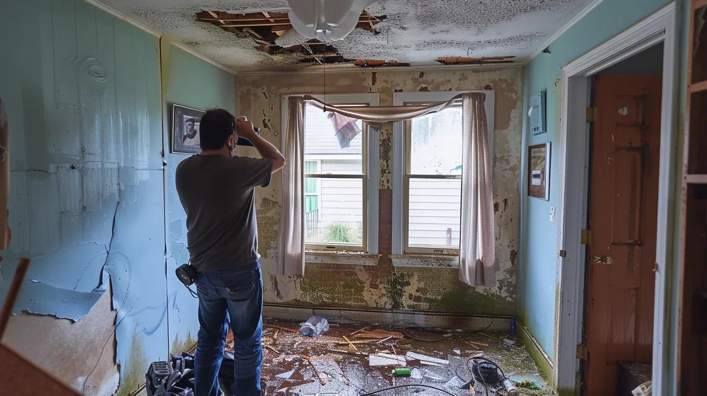 Taking picture of a water damaged house for documentation