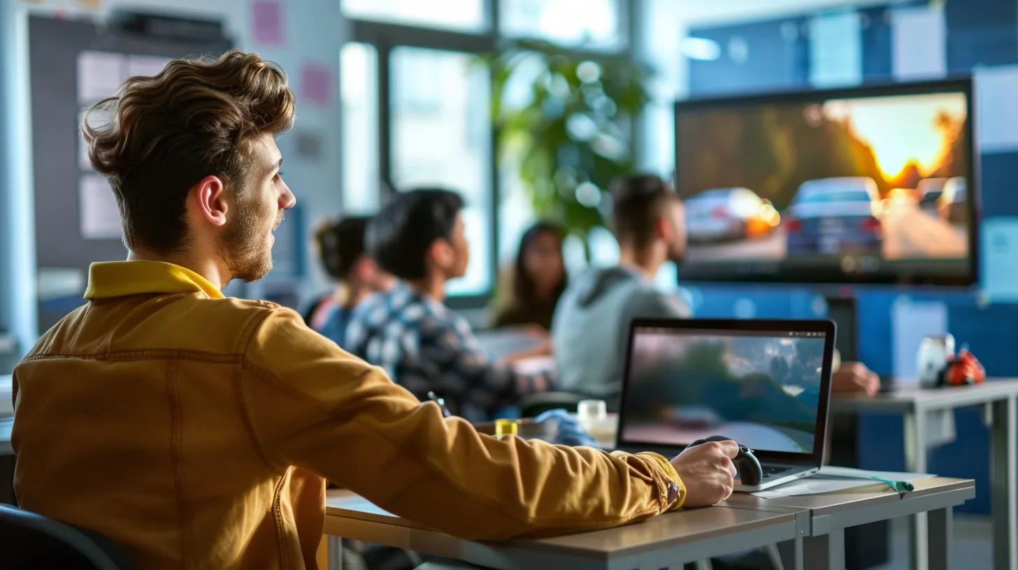 driving students in a modern classroom with a driving instructor in front