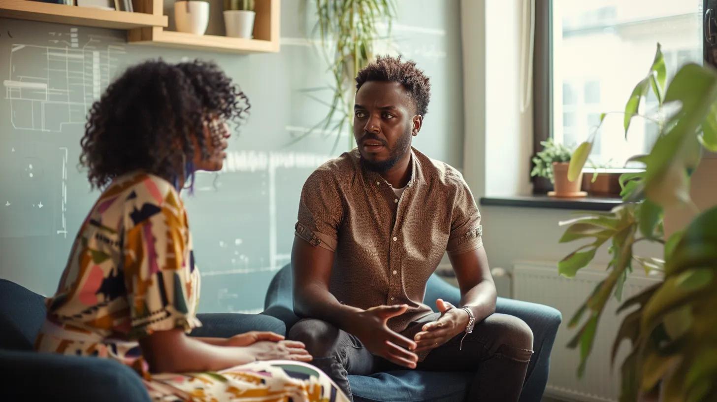 parent and teacher talking in a room while sitting