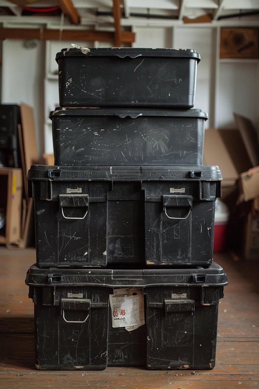 black plastic moving box