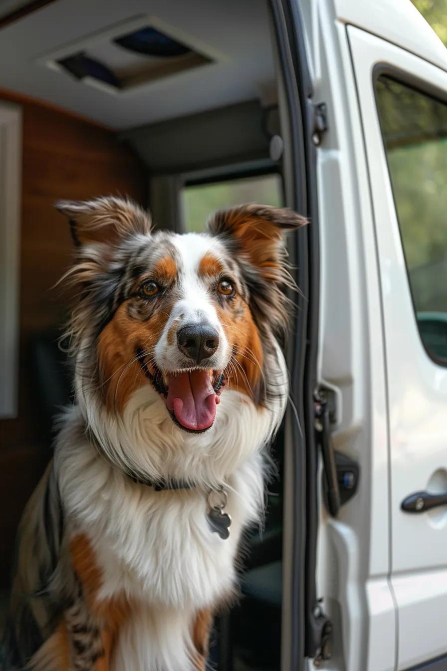 mobile grooming van parked at a home, ready to groom a dog