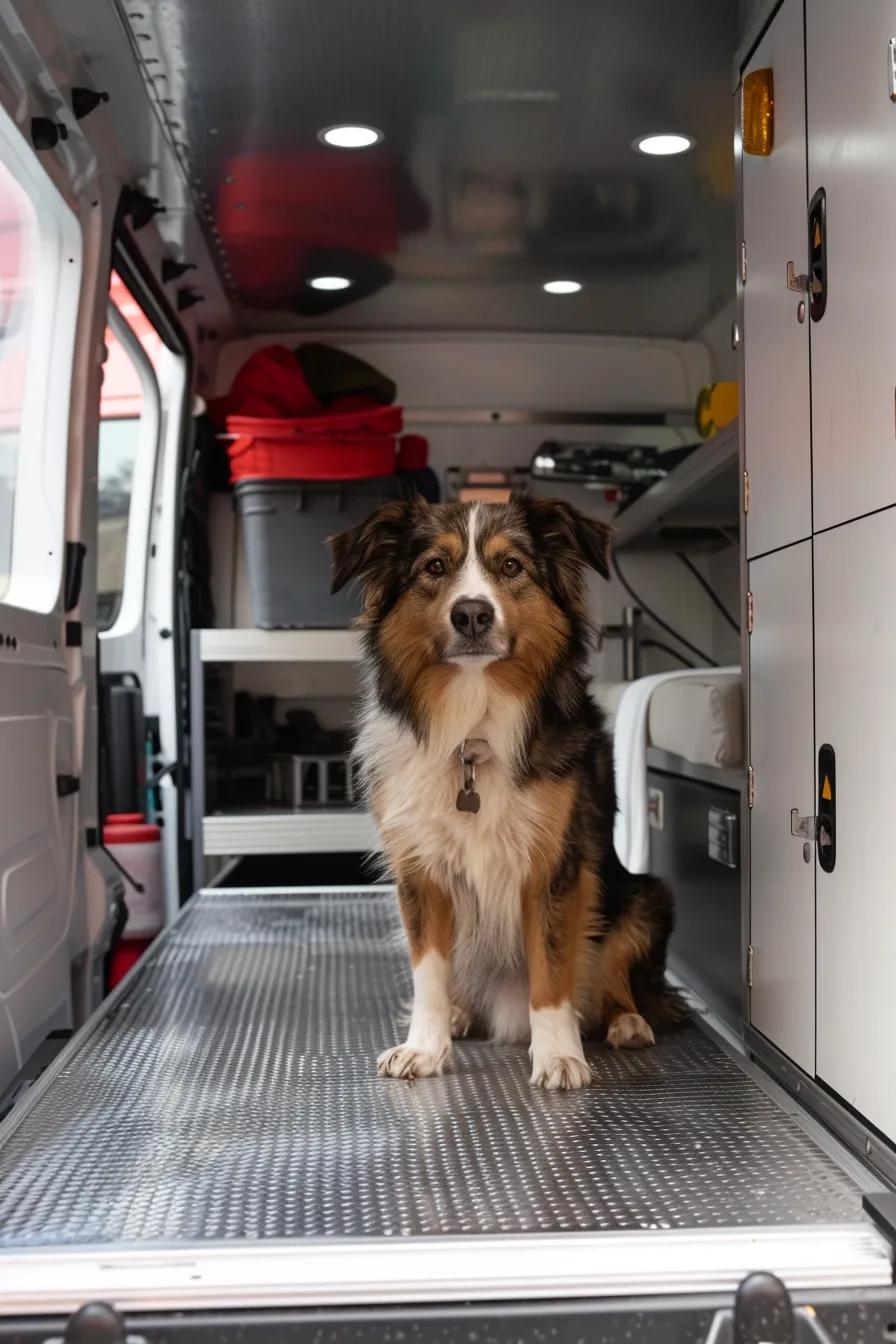 mobile grooming van, grooming a dog