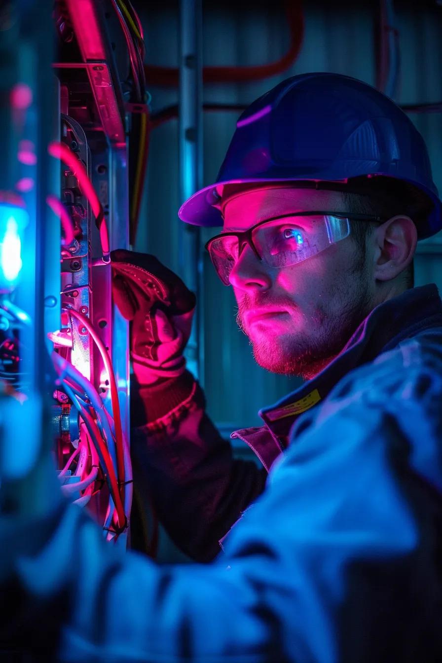 Technician responding to a night-time HVAC emergency