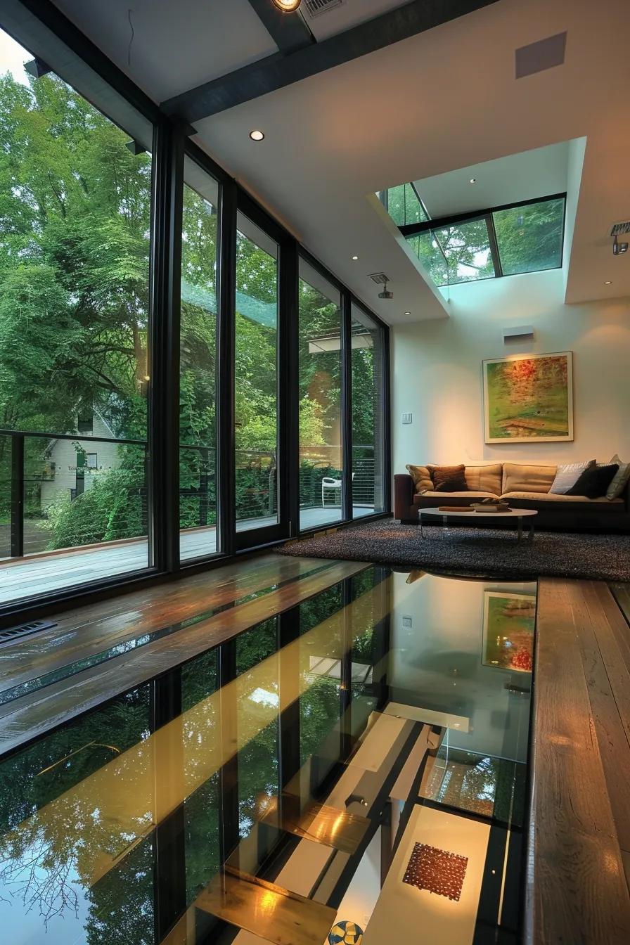 Contemporary interior with a walkable glass floor that increases daylight and highlights architectural detail