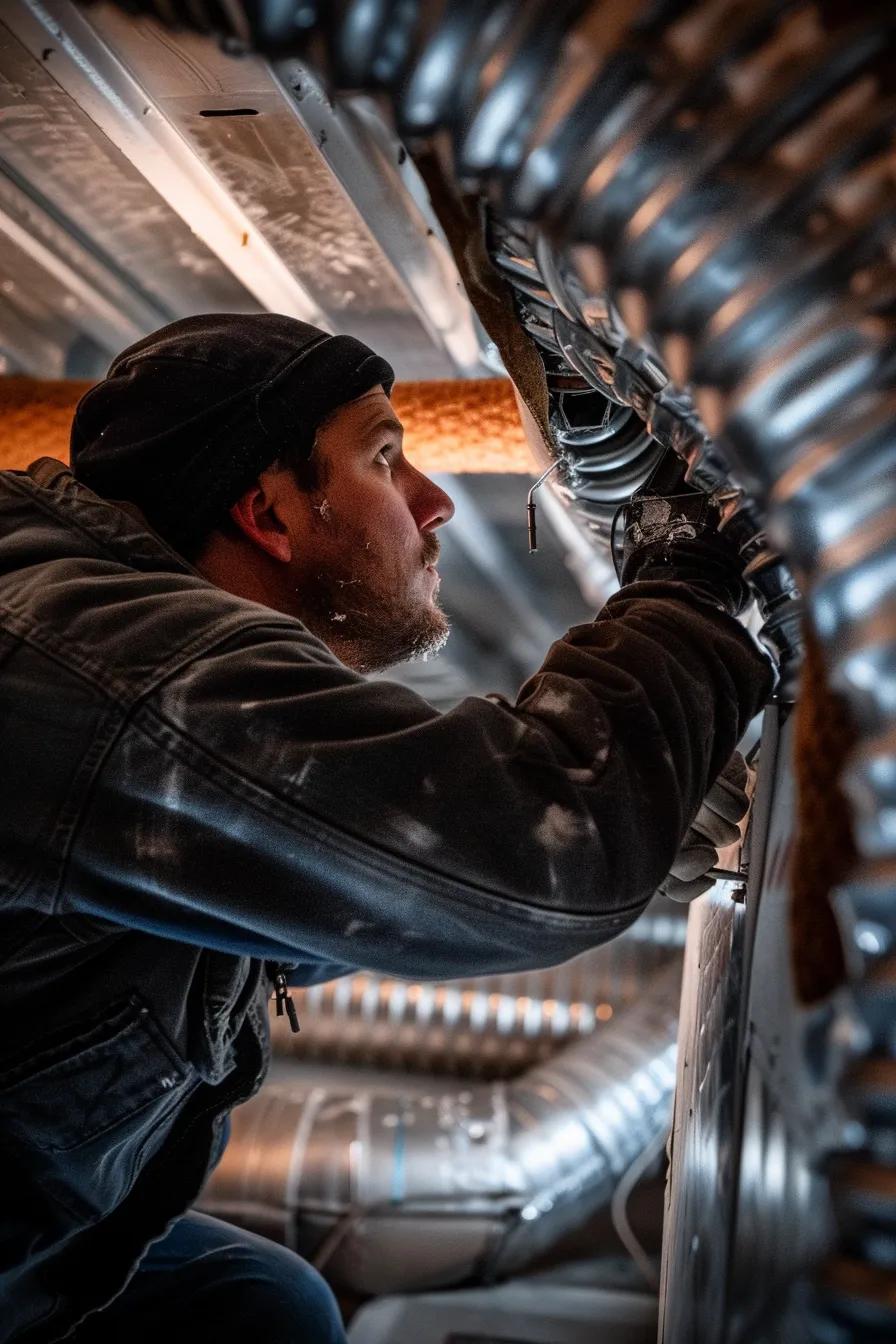 Professional duct cleaning equipment and technicians at work