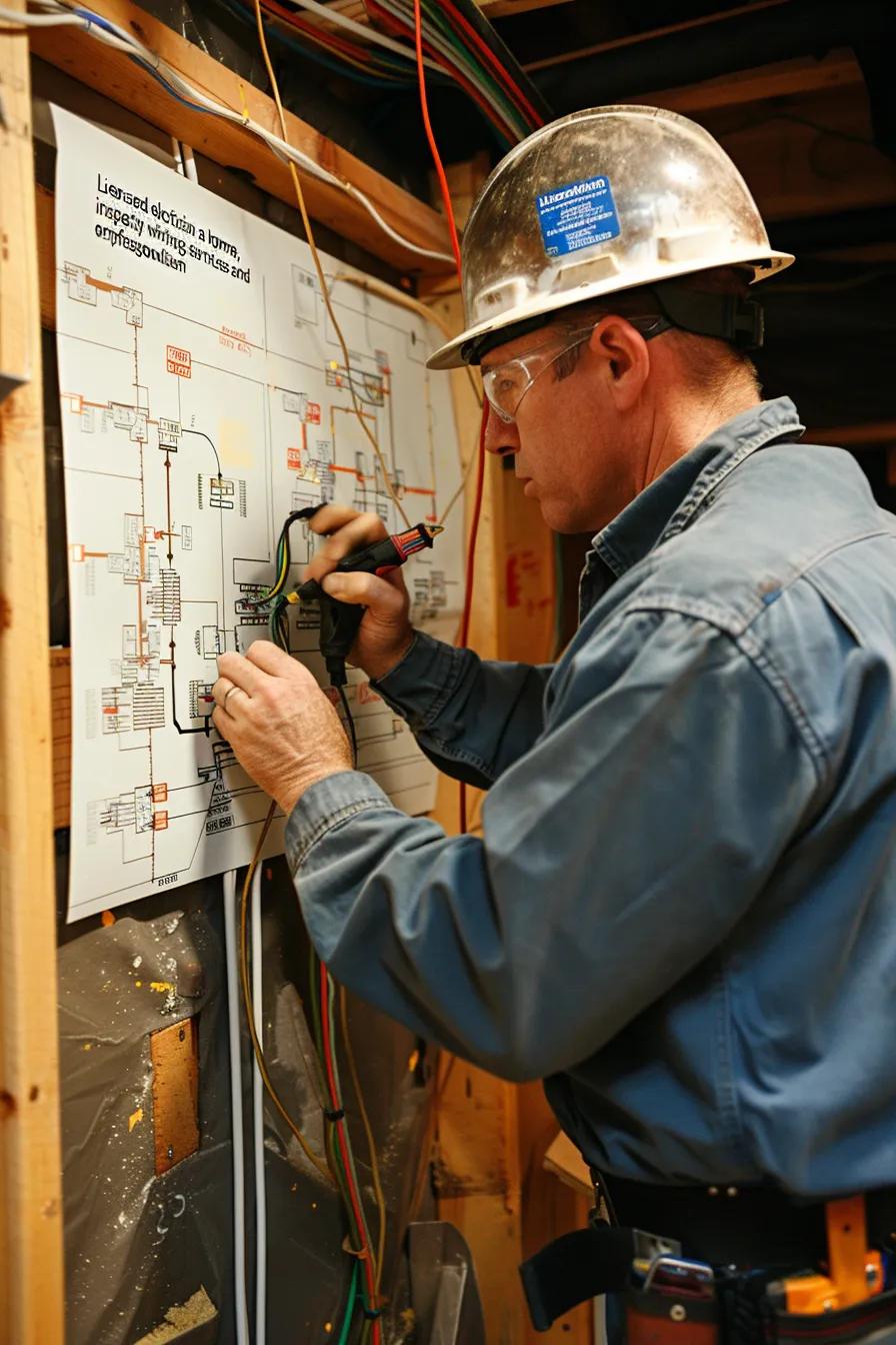 Licensed electrician inspecting wiring in a home, emphasizing emergency services and professionalism