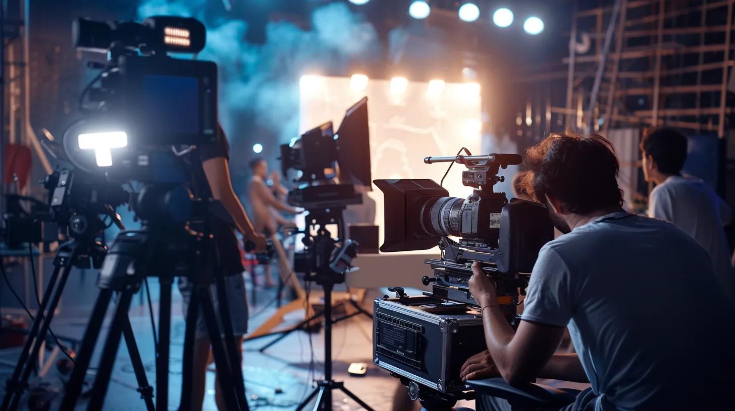 video production team working collaboratively on a. set to create compelling storytelling content