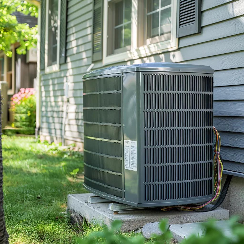 Outdoor air conditioning condenser unit beside a house that may stop running due to HVAC issues. Outdoor air conditioning condenser unit beside a house that may stop running due to HVAC issues.