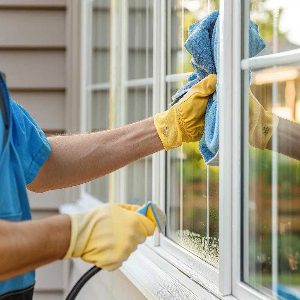 Person inspecting and maintaining windows to ensure cleanliness and functionality