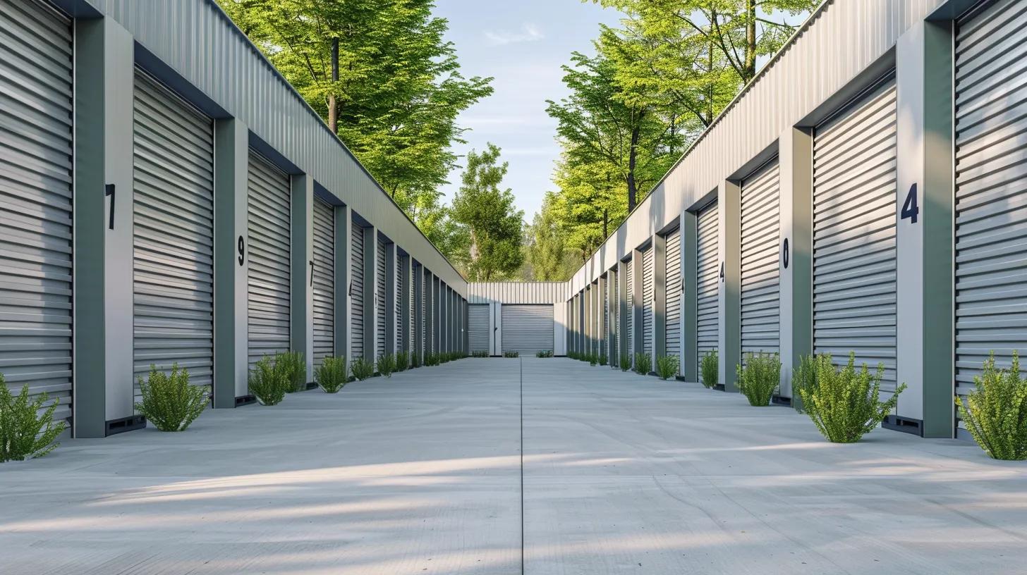 Modern storage facility with secure units and greenery