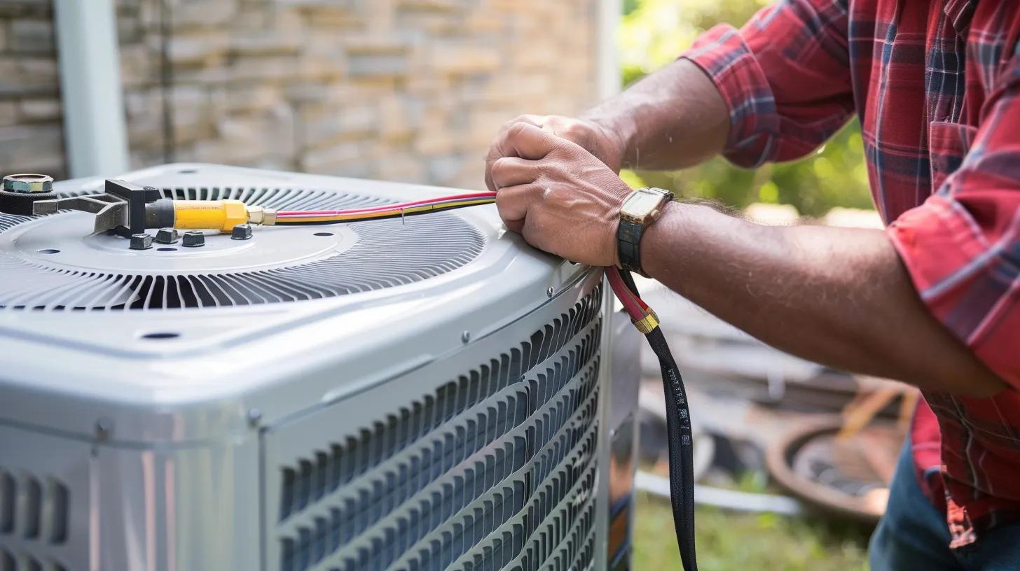 Local HVAC technician servicing an air conditioning unit in Ocean City, MD