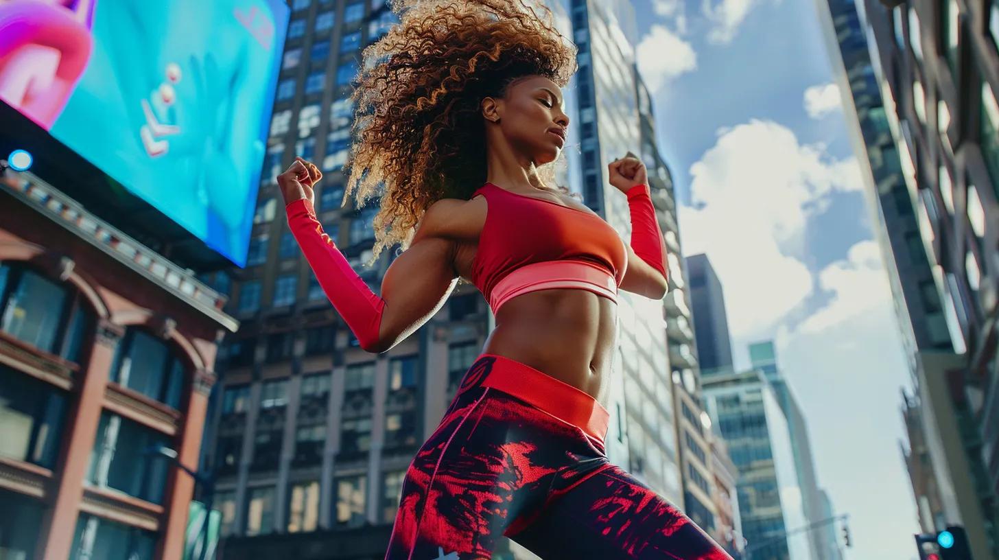 Empowered woman in stylish women's lifestyle activewear against an urban backdrop