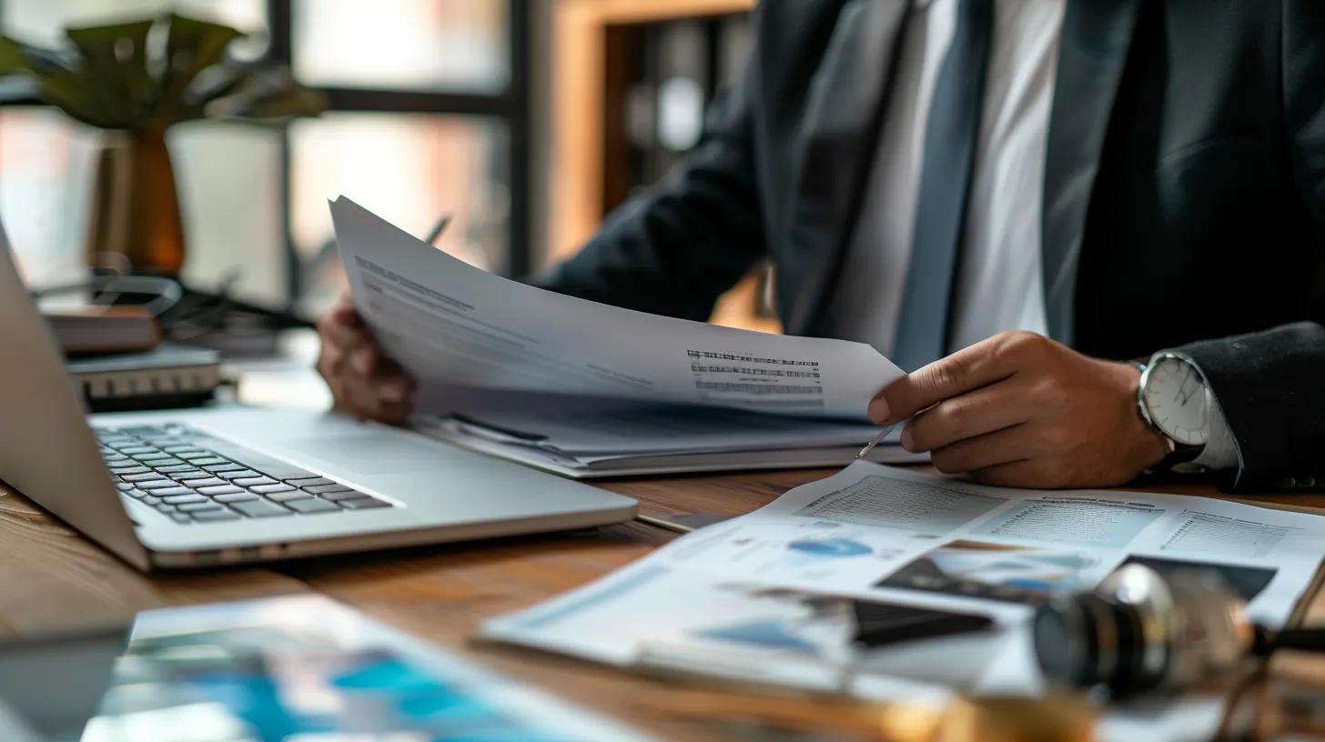 Private investigator reviewing documents and evidence in a professional workspace, ensuring court-ready evidence collection