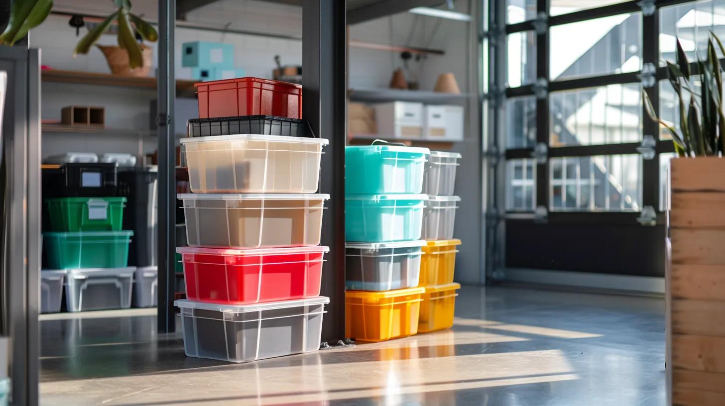On-demand plastic storage boxes arranged in a bright, organized space, highlighting convenience and practicality