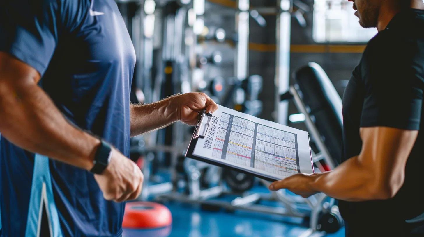 Trainer explaining a customized muscle building program to a client