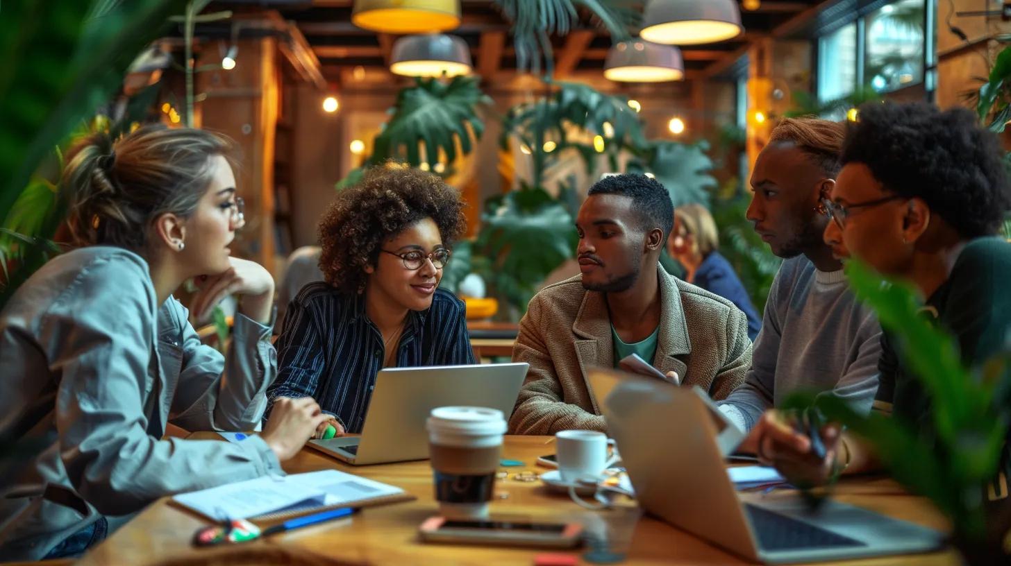Entrepreneurs collaborating in a modern office, discussing EIN-only business credit cards