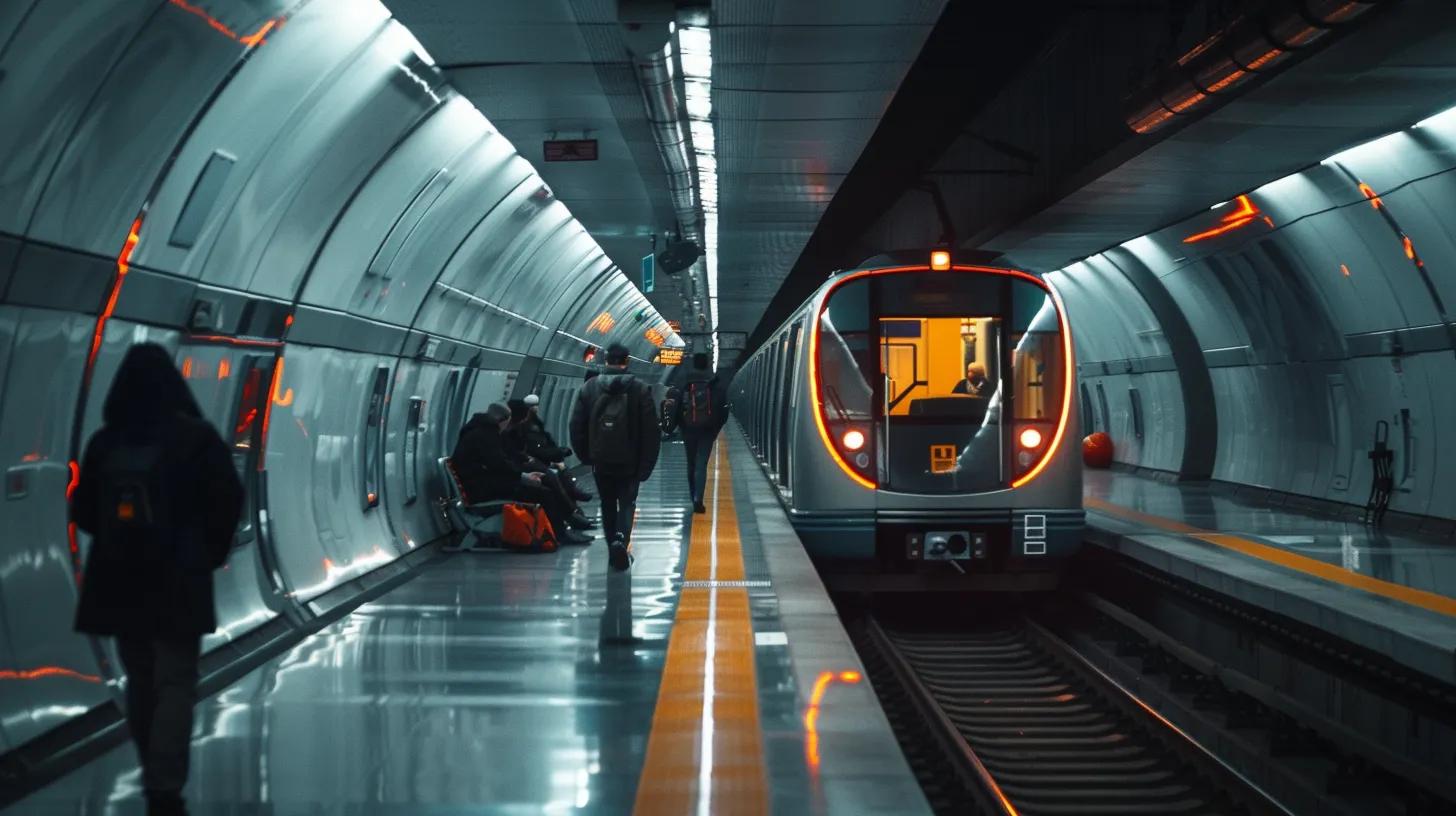 Metro train pulling into a station as commuters wait on the platform