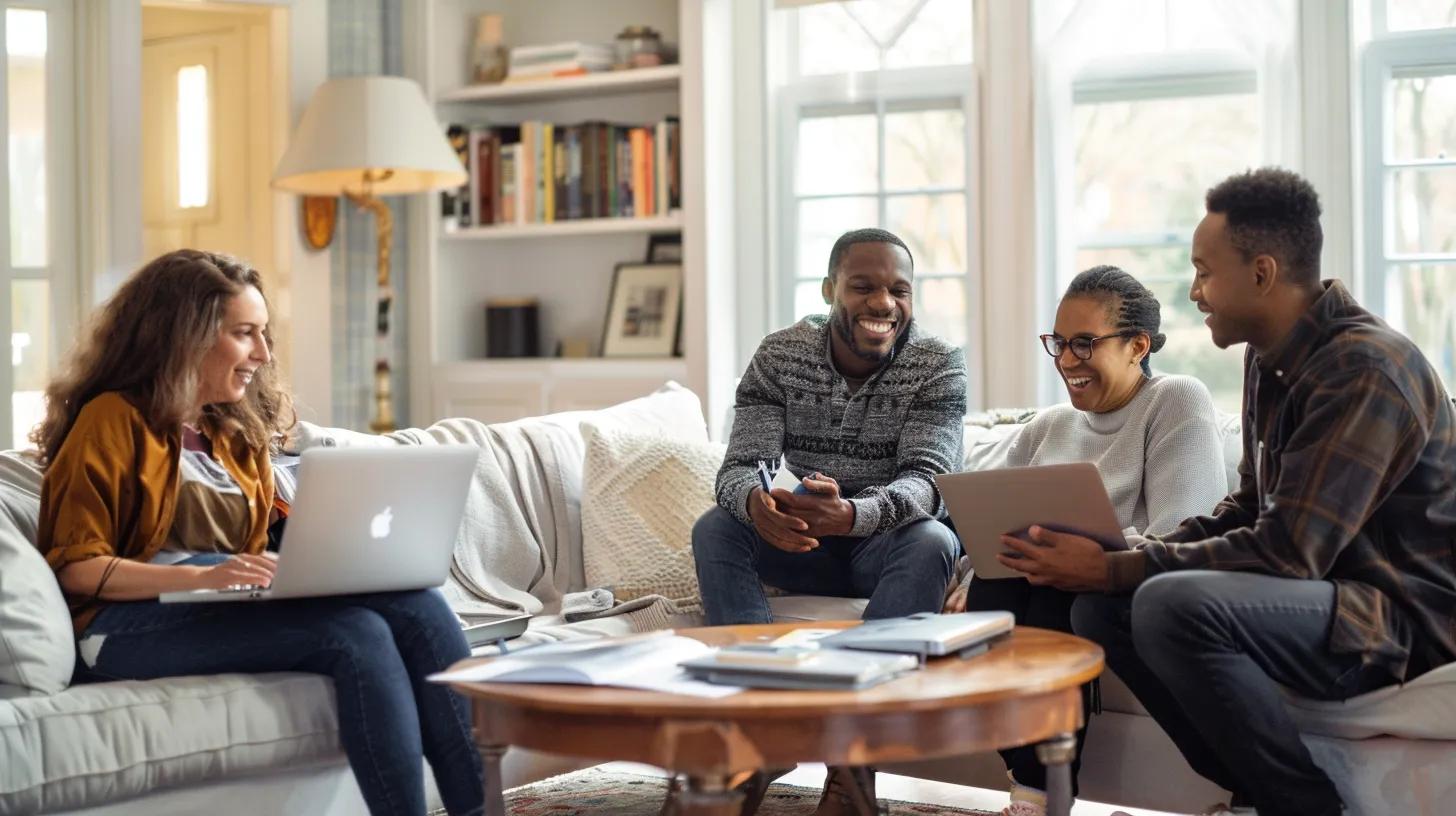 Homebuyers reviewing closing cost estimates around a kitchen table