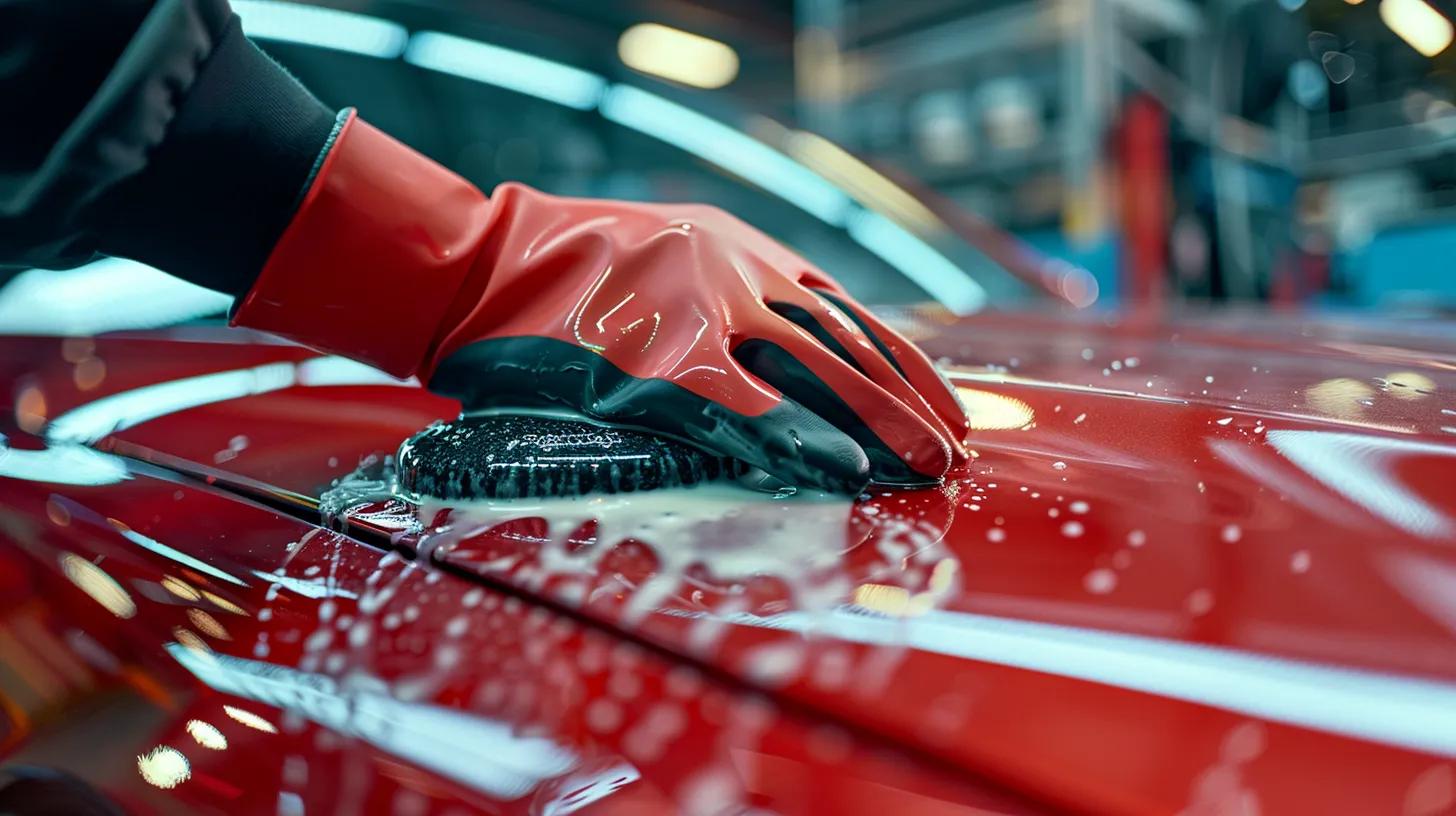 Technician performing paint correction on a vehicle, showcasing the shine of the paint