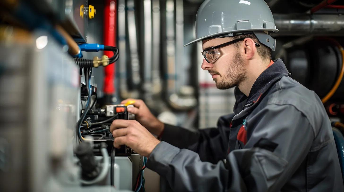 HVAC technician performing routine maintenance on commercial HVAC unit