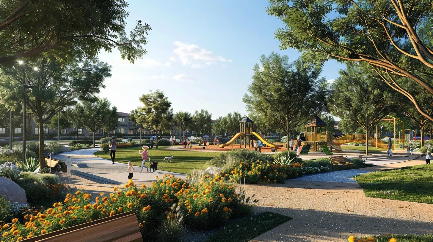 Families enjoying a park in Centennial Hills, showcasing community amenities and outdoor activities