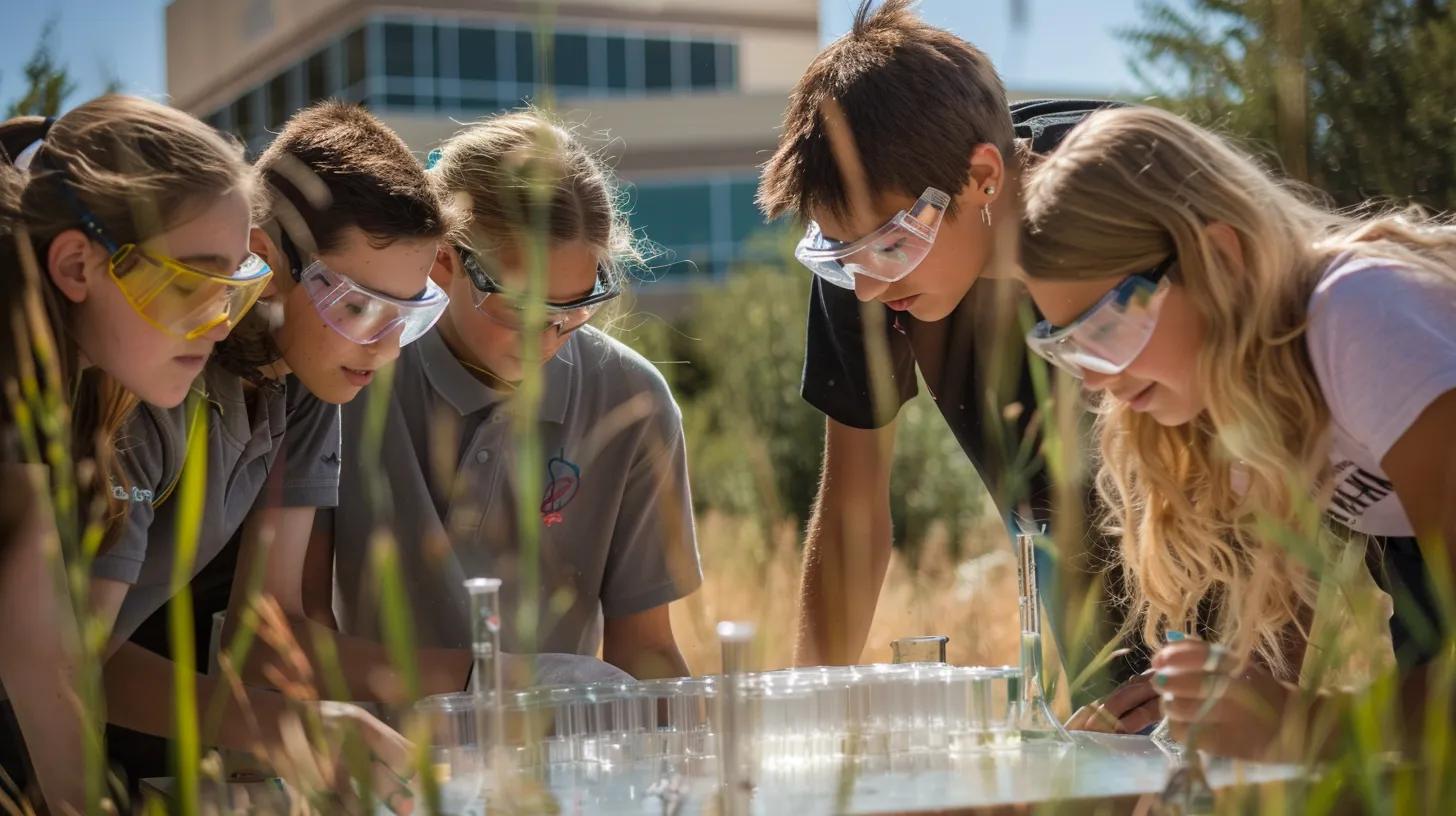 Middle school students conducting a science experiment outdoors at a Centennial Hills school