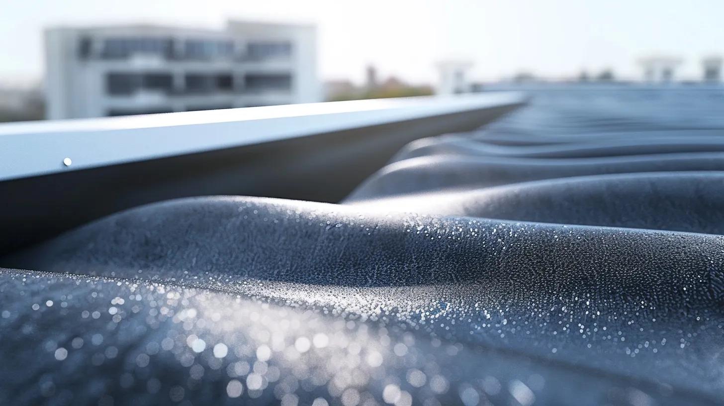 Close-up of EPDM roofing material showcasing its texture and flexibility on a commercial building