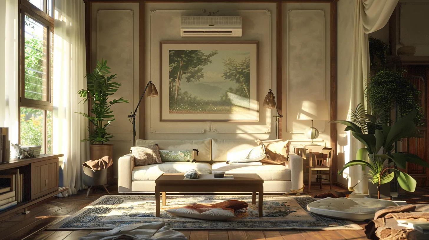 A living room with central air conditioning system