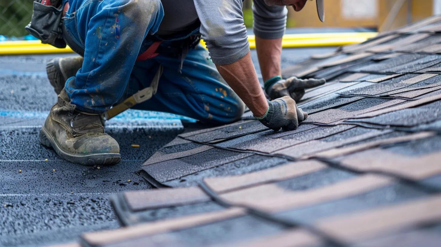 man working on asphalt shingles