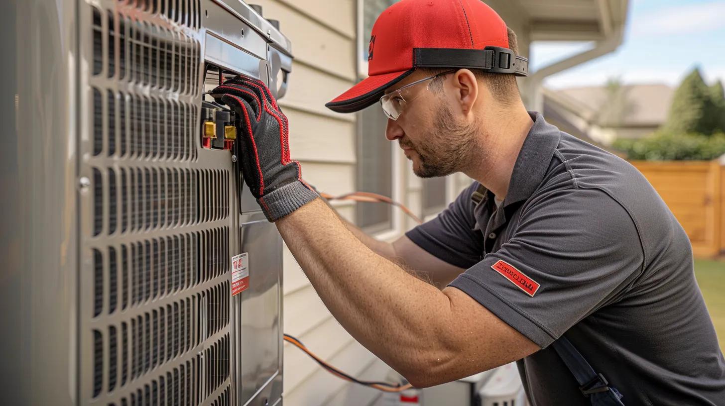 HVAC technician performing preventative maintenance on a residential system