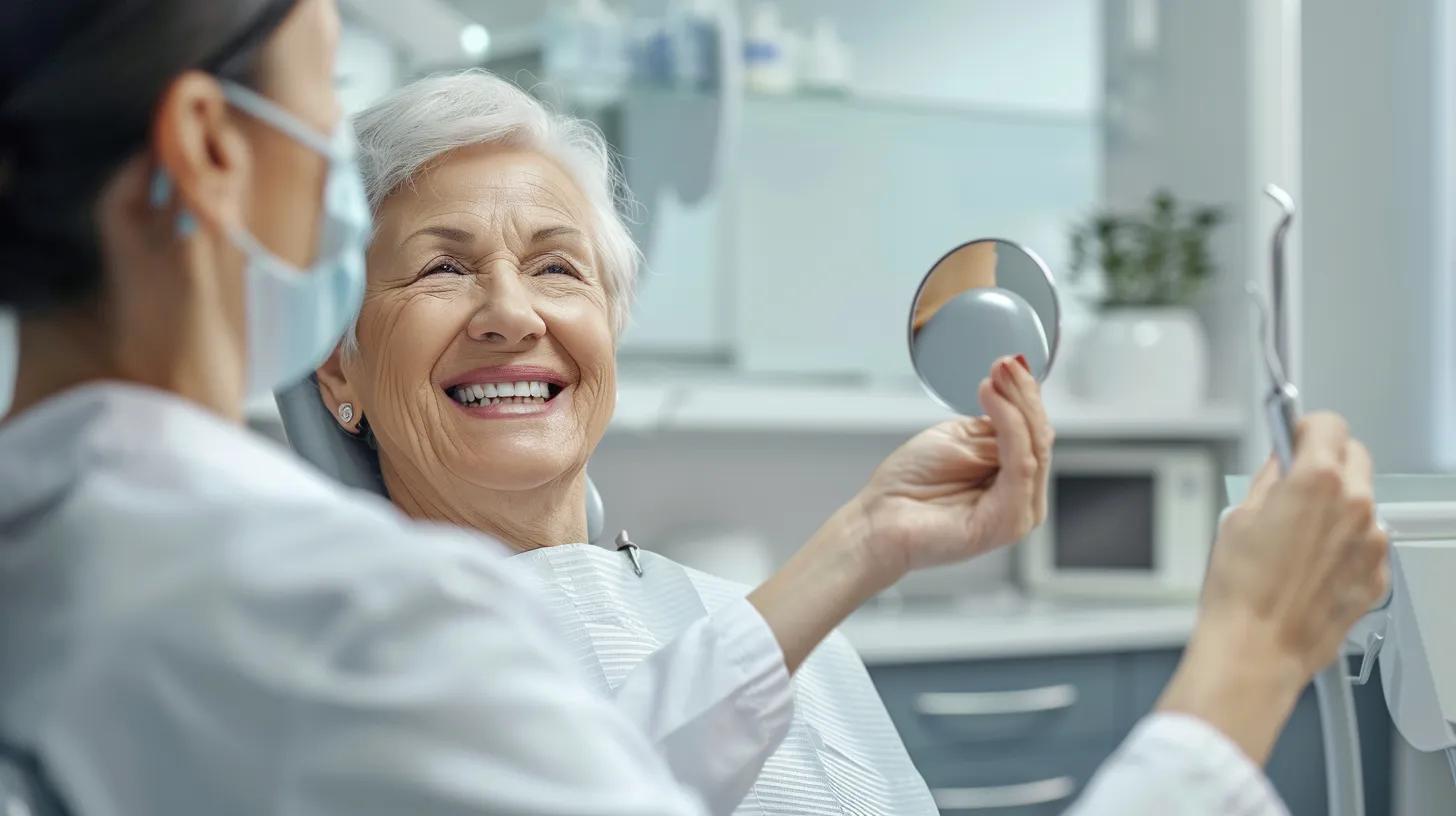 Dentist showing a patient a denture and bridge fitting option at a West Chester, PA dental practice Dentist showing a patient a denture and bridge fitting option at a West Chester, PA dental practice